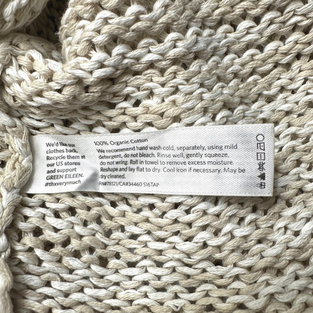 Eileen Fisher Organic Cotton Open Weave Marled Sweater Cream Beige Large S16TAP - Picture 7 of 10
